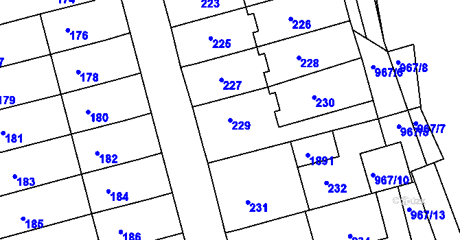 Parcela st. 229 v KÚ Havřice, Katastrální mapa