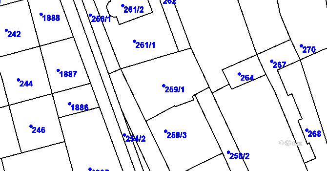 Parcela st. 259/1 v KÚ Havřice, Katastrální mapa