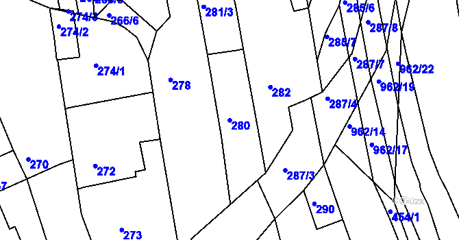 Parcela st. 280 v KÚ Havřice, Katastrální mapa