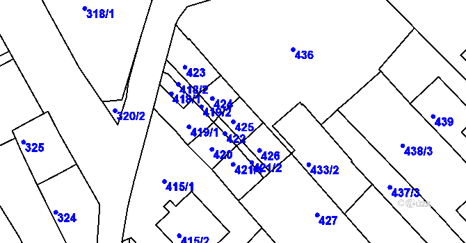 Parcela st. 425 v KÚ Havřice, Katastrální mapa