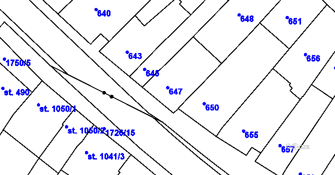 Parcela st. 647 v KÚ Havřice, Katastrální mapa