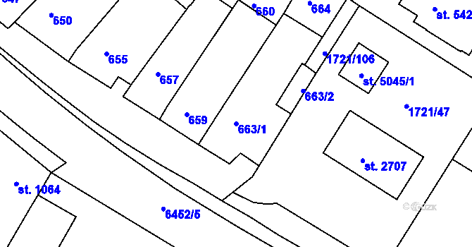 Parcela st. 663/1 v KÚ Havřice, Katastrální mapa