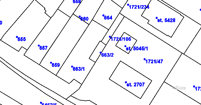 Parcela st. 663/2 v KÚ Havřice, Katastrální mapa