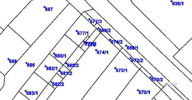 Parcela st. 674/1 v KÚ Havřice, Katastrální mapa