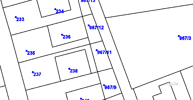 Parcela st. 967/11 v KÚ Havřice, Katastrální mapa