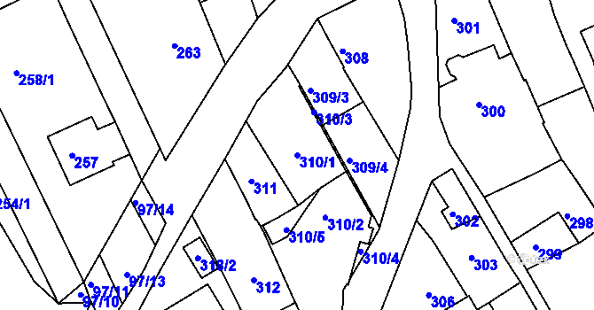 Parcela st. 310/1 v KÚ Havřice, Katastrální mapa