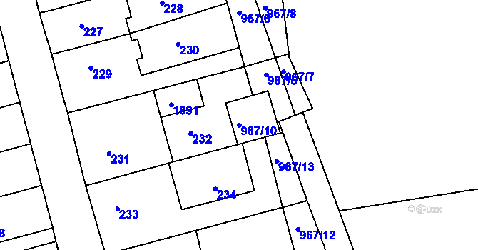 Parcela st. 967/10 v KÚ Havřice, Katastrální mapa