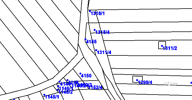 Parcela st. 1311/4 v KÚ Havřice, Katastrální mapa