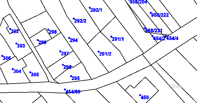 Parcela st. 291/2 v KÚ Havřice, Katastrální mapa