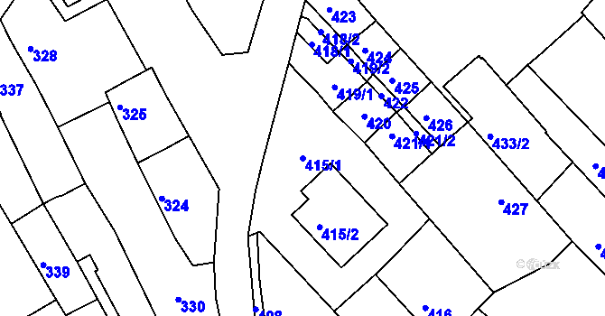 Parcela st. 415/1 v KÚ Havřice, Katastrální mapa