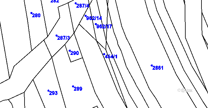 Parcela st. 454/1 v KÚ Havřice, Katastrální mapa