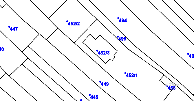 Parcela st. 452/3 v KÚ Havřice, Katastrální mapa