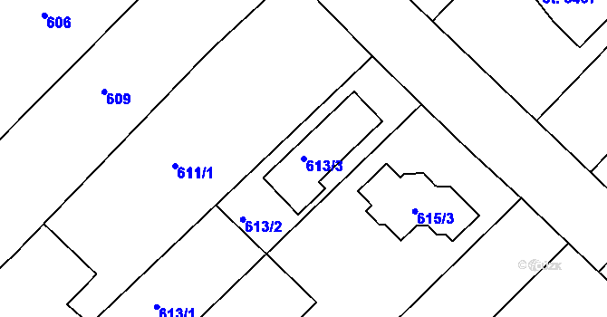 Parcela st. 613/3 v KÚ Havřice, Katastrální mapa