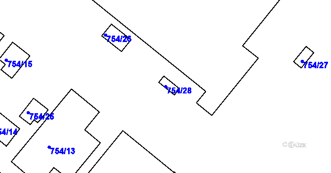 Parcela st. 754/28 v KÚ Havřice, Katastrální mapa