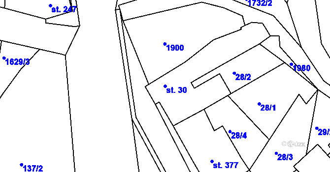 Parcela st. 30 v KÚ Hazlov, Katastrální mapa