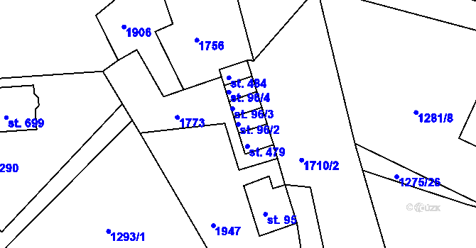 Parcela st. 96/2 v KÚ Hazlov, Katastrální mapa