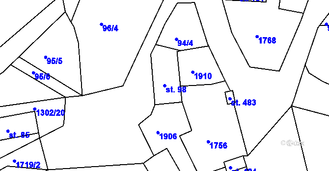 Parcela st. 98 v KÚ Hazlov, Katastrální mapa