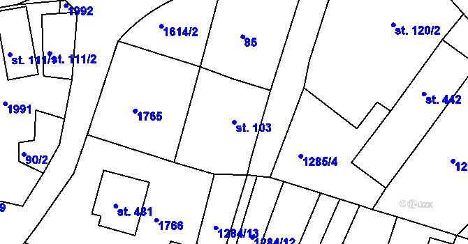 Parcela st. 103 v KÚ Hazlov, Katastrální mapa