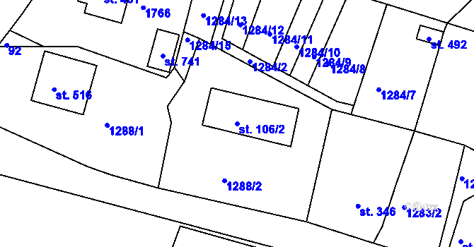 Parcela st. 106/2 v KÚ Hazlov, Katastrální mapa