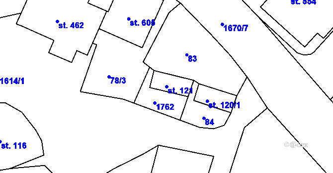 Parcela st. 121 v KÚ Hazlov, Katastrální mapa