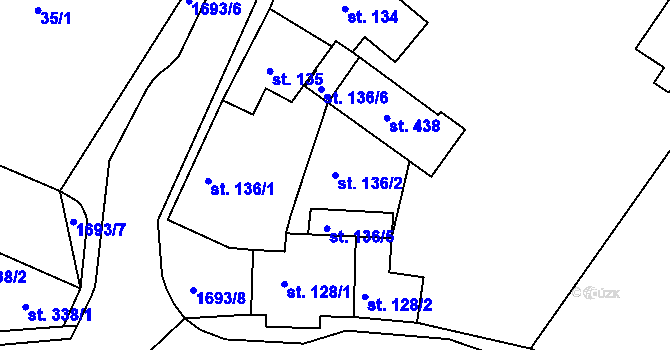 Parcela st. 136/2 v KÚ Hazlov, Katastrální mapa