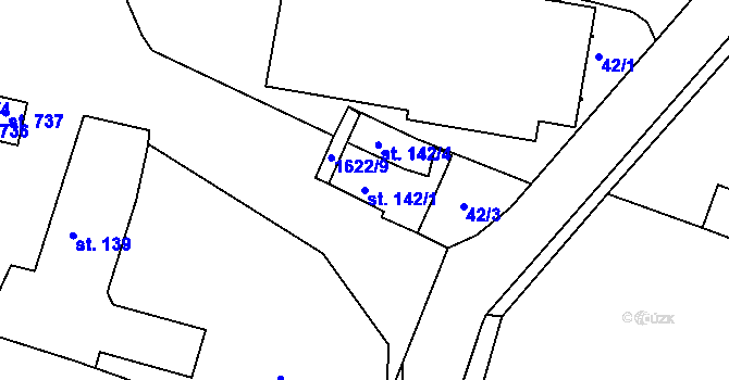 Parcela st. 142/1 v KÚ Hazlov, Katastrální mapa