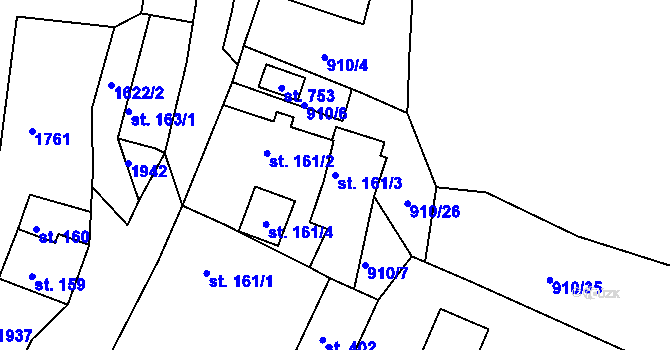 Parcela st. 161/3 v KÚ Hazlov, Katastrální mapa