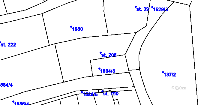 Parcela st. 206 v KÚ Hazlov, Katastrální mapa