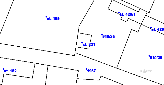 Parcela st. 231 v KÚ Hazlov, Katastrální mapa