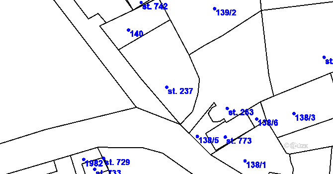 Parcela st. 237 v KÚ Hazlov, Katastrální mapa