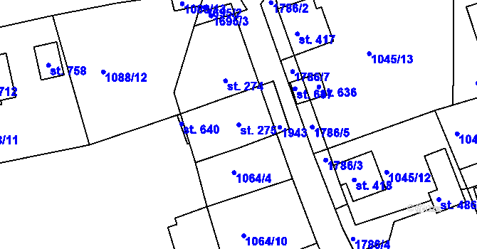 Parcela st. 275 v KÚ Hazlov, Katastrální mapa