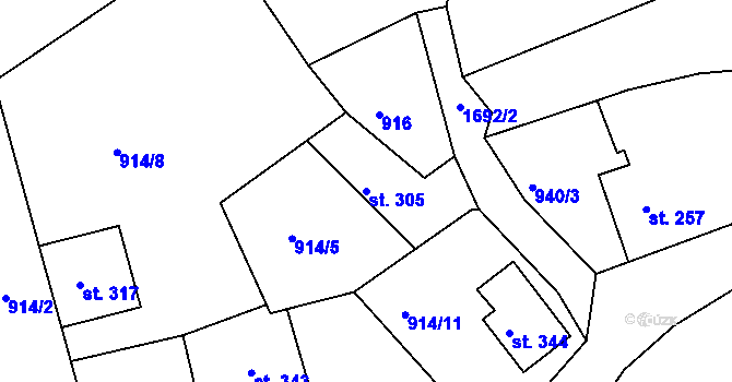 Parcela st. 305 v KÚ Hazlov, Katastrální mapa