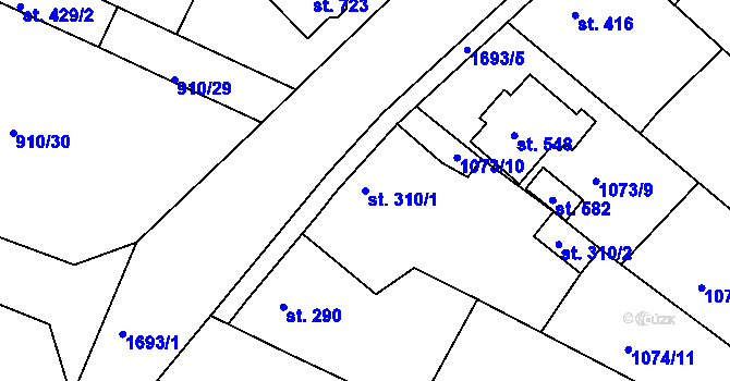 Parcela st. 310/1 v KÚ Hazlov, Katastrální mapa