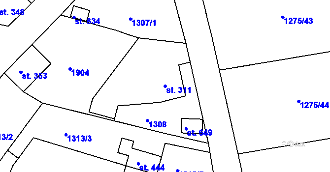 Parcela st. 311 v KÚ Hazlov, Katastrální mapa