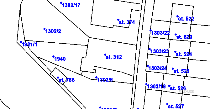 Parcela st. 312 v KÚ Hazlov, Katastrální mapa