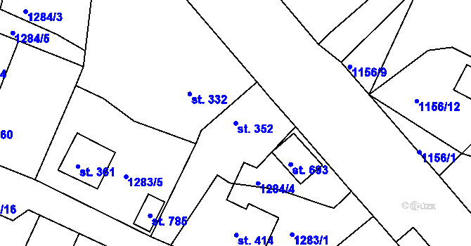 Parcela st. 352 v KÚ Hazlov, Katastrální mapa