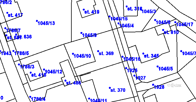Parcela st. 369 v KÚ Hazlov, Katastrální mapa