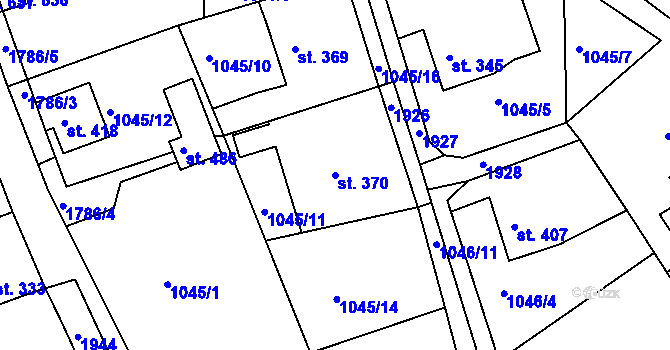 Parcela st. 370 v KÚ Hazlov, Katastrální mapa