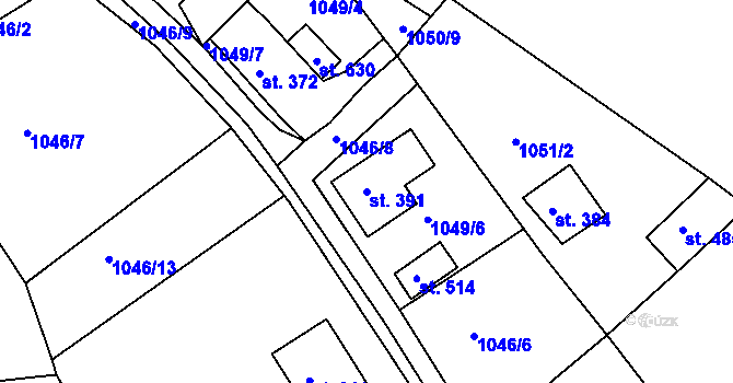 Parcela st. 391 v KÚ Hazlov, Katastrální mapa