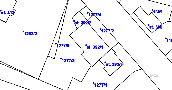 Parcela st. 392/1 v KÚ Hazlov, Katastrální mapa