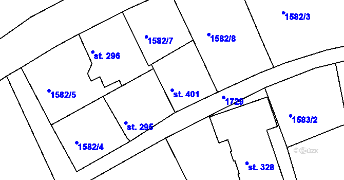 Parcela st. 401 v KÚ Hazlov, Katastrální mapa