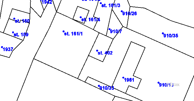 Parcela st. 402 v KÚ Hazlov, Katastrální mapa