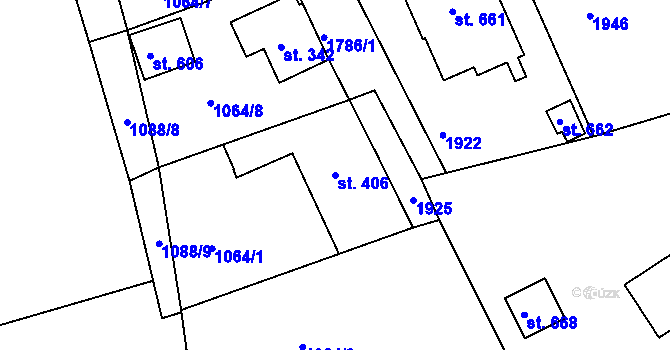 Parcela st. 406 v KÚ Hazlov, Katastrální mapa