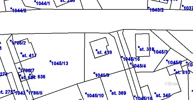 Parcela st. 419 v KÚ Hazlov, Katastrální mapa