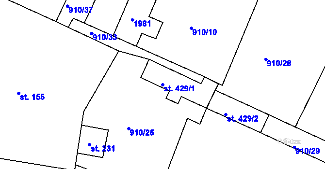 Parcela st. 429/1 v KÚ Hazlov, Katastrální mapa