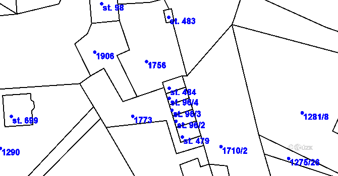 Parcela st. 484 v KÚ Hazlov, Katastrální mapa