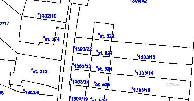 Parcela st. 523 v KÚ Hazlov, Katastrální mapa