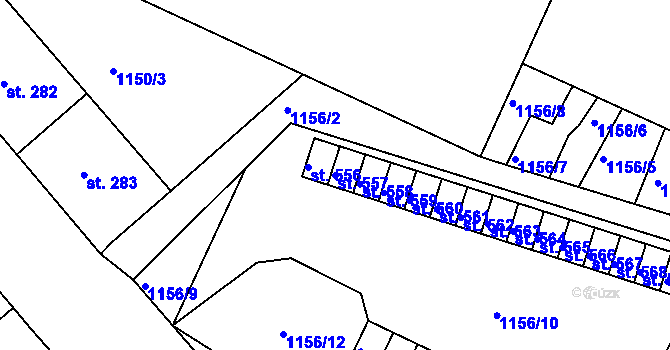 Parcela st. 557 v KÚ Hazlov, Katastrální mapa