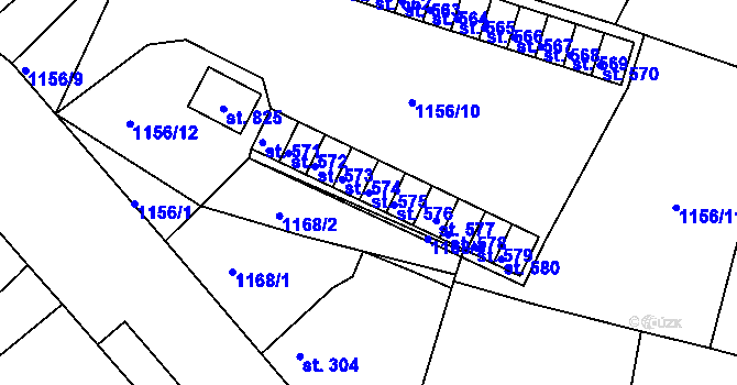 Parcela st. 575 v KÚ Hazlov, Katastrální mapa
