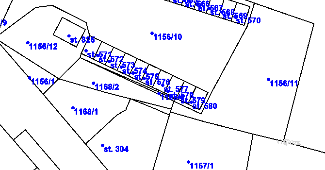 Parcela st. 577 v KÚ Hazlov, Katastrální mapa